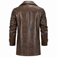 Men's Mid Length Button Up Leather Coat