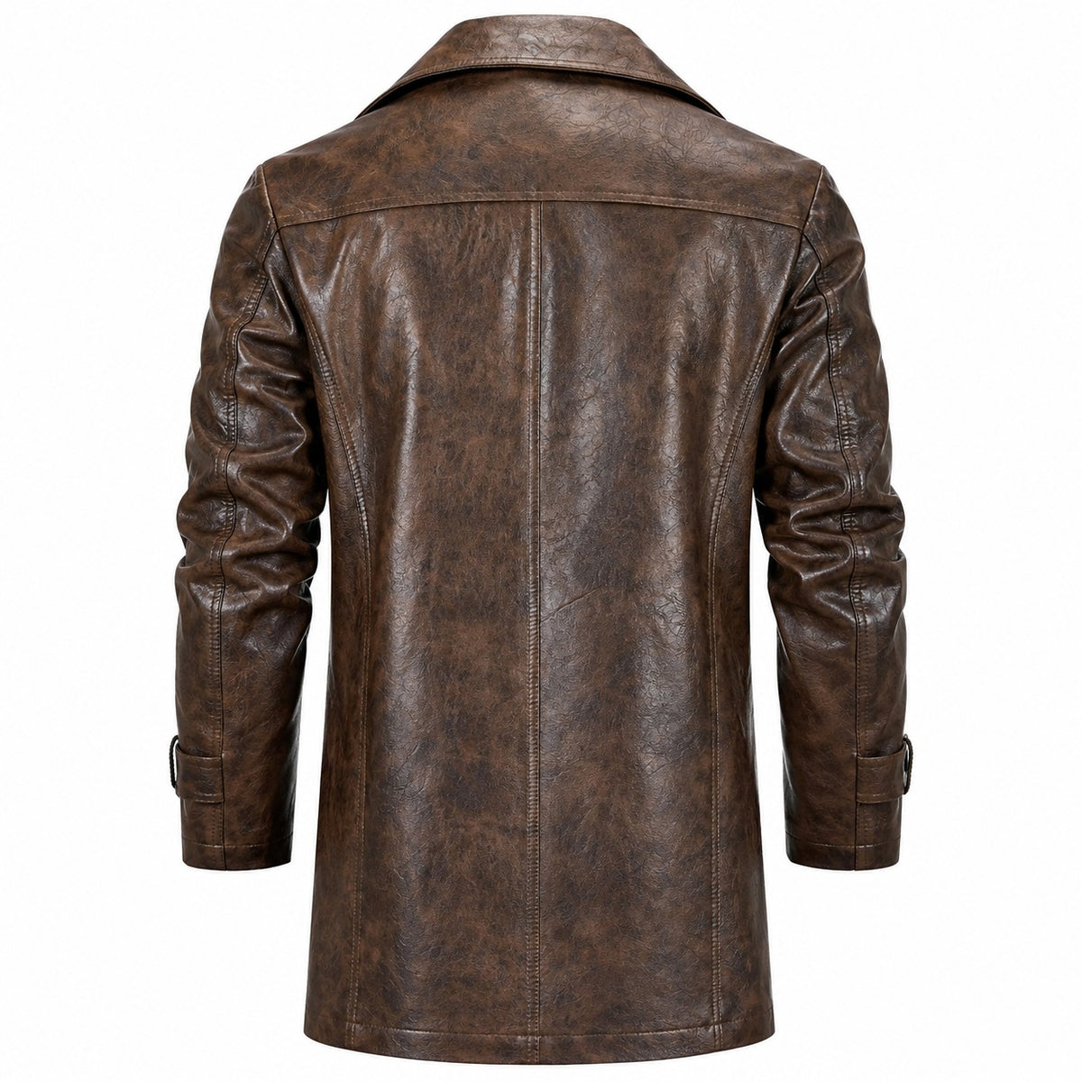 Men's Mid Length Button Up Leather Coat