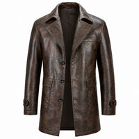 Men's Mid Length Button Up Leather Coat
