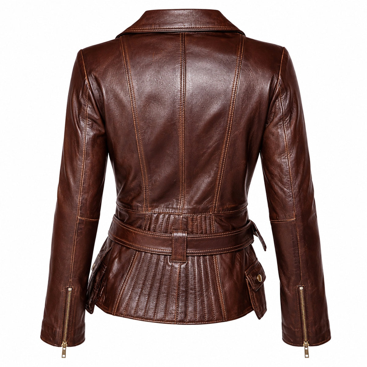 Women's Stylish Belted Motorcycle Leather Jacket