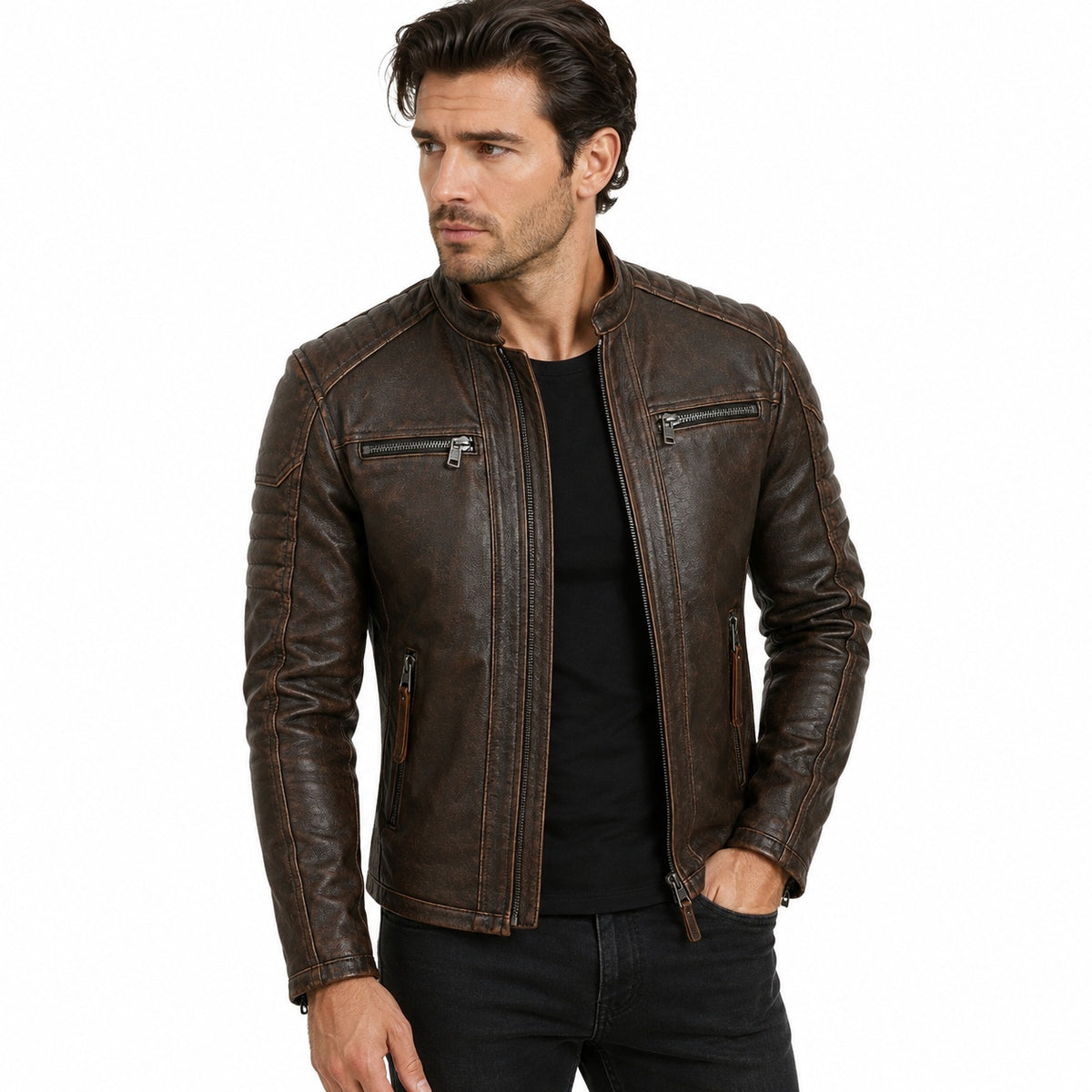 Men's Vintage Design Moto Leather Jacket