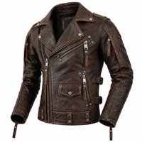 Men's Asymmetrical Retro Genuine Leather Moto Jacket