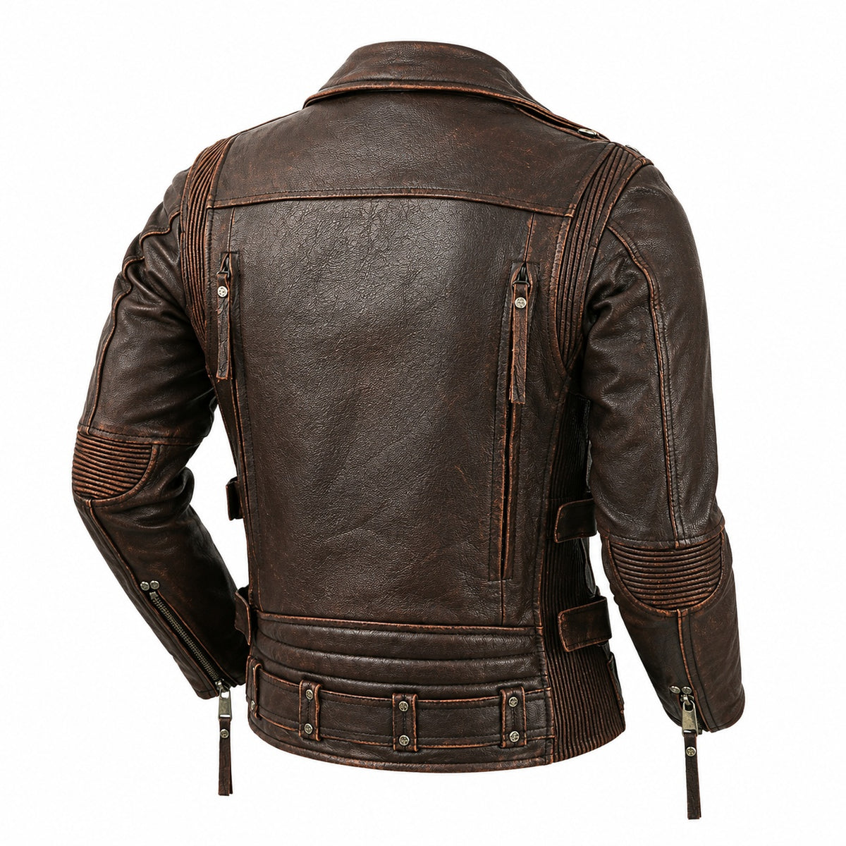 Men's Asymmetrical Retro Genuine Leather Moto Jacket