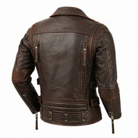 Men's Asymmetrical Retro Genuine Leather Moto Jacket