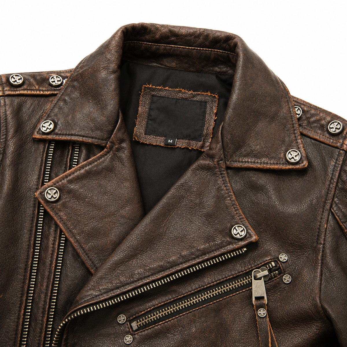 Men's Asymmetrical Retro Genuine Leather Moto Jacket