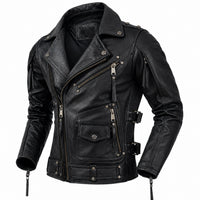 Men's Asymmetrical Retro Genuine Leather Moto Jacket