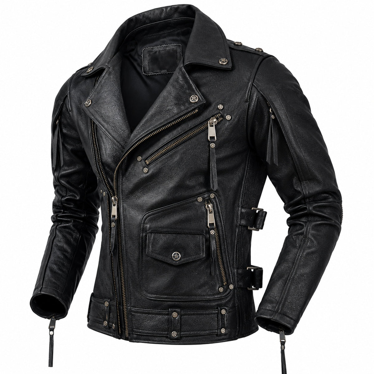 Men's Asymmetrical Retro Genuine Leather Moto Jacket