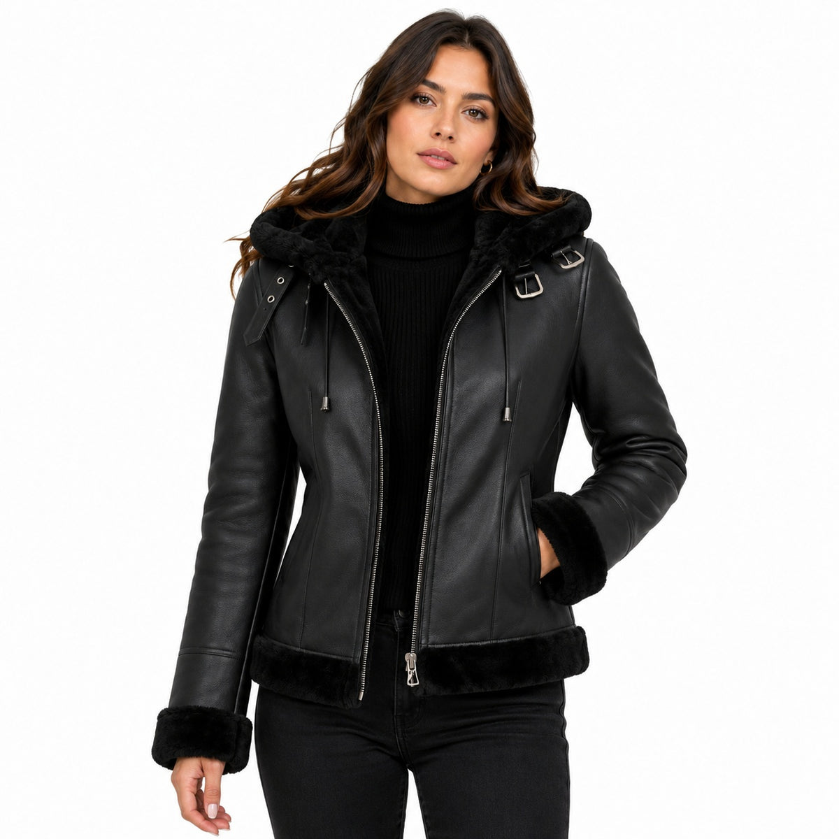 Women's Flight Hooded Shearling Leather Jacket