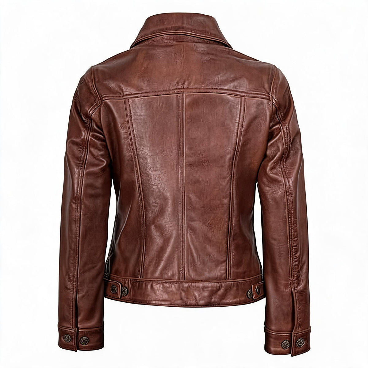 Women's Button Up Shirt Collar Original Leather Jacket