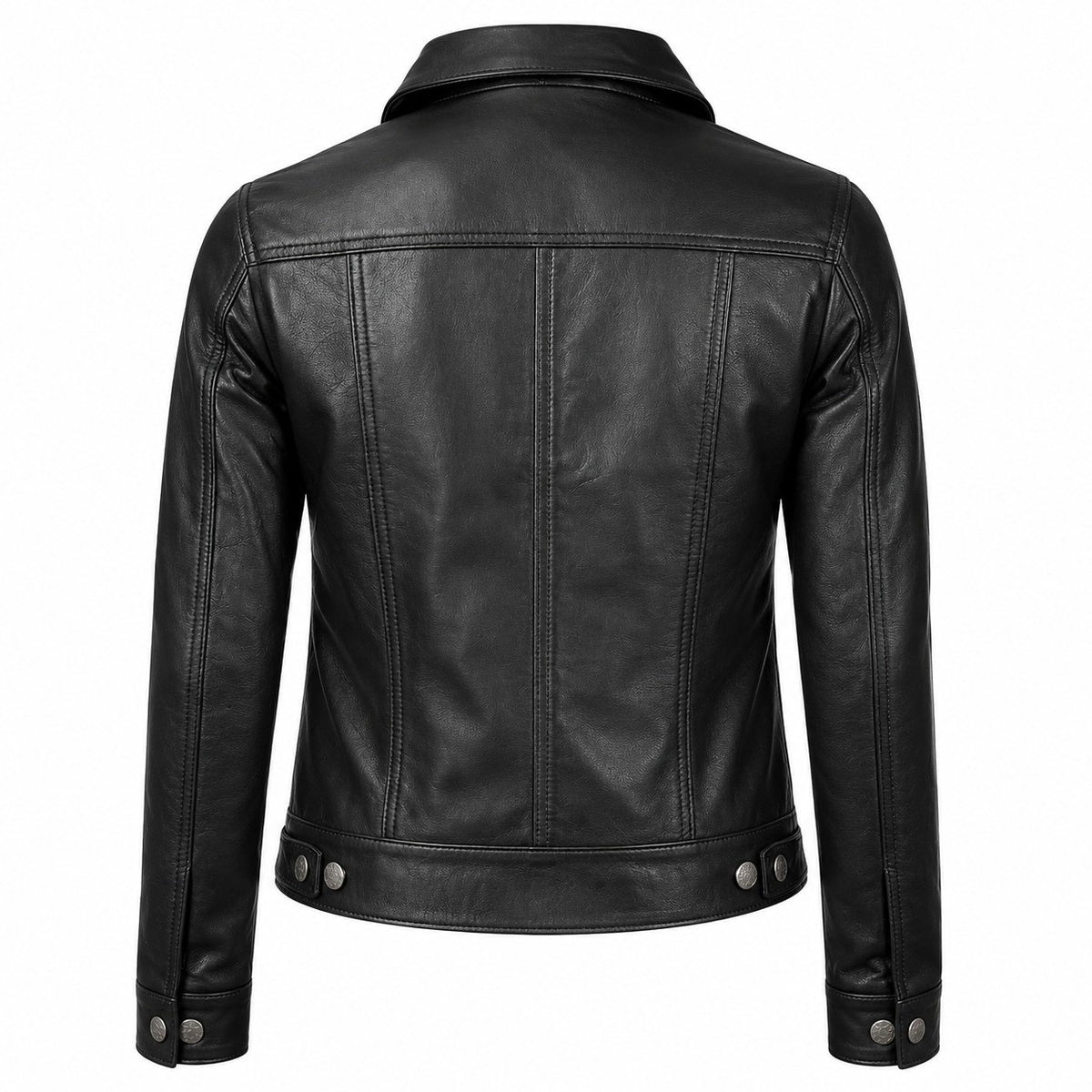 Women's Button Up Shirt Collar Original Leather Jacket