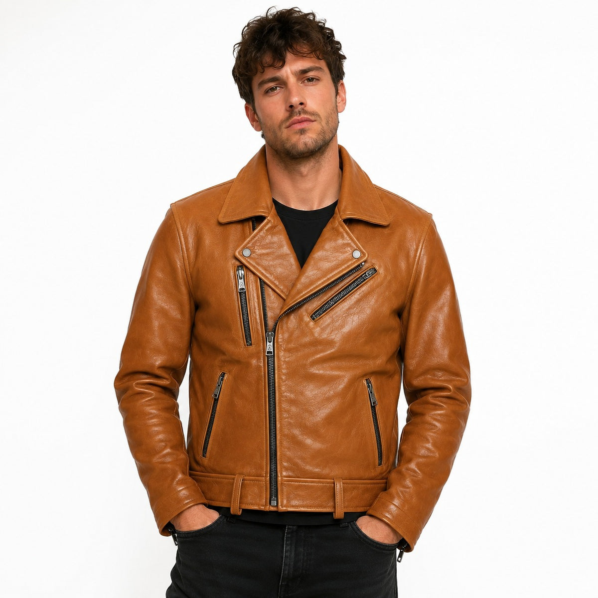 Men's Classic Asymmetrical Biker Leather Jacket