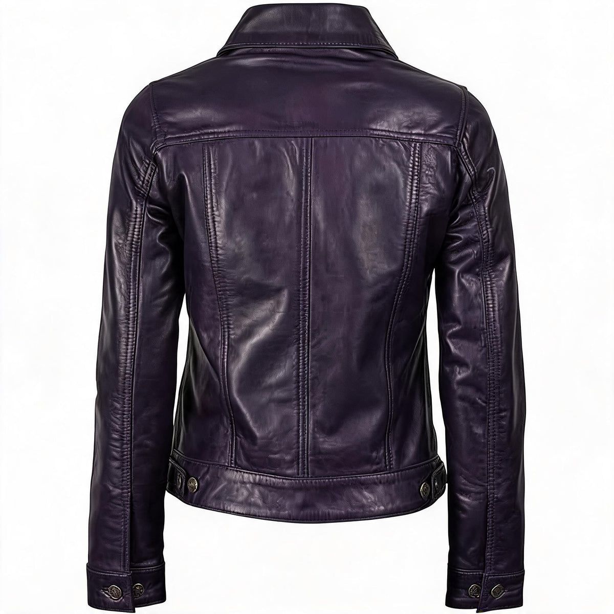 Women's Button Up Shirt Collar Original Leather Jacket