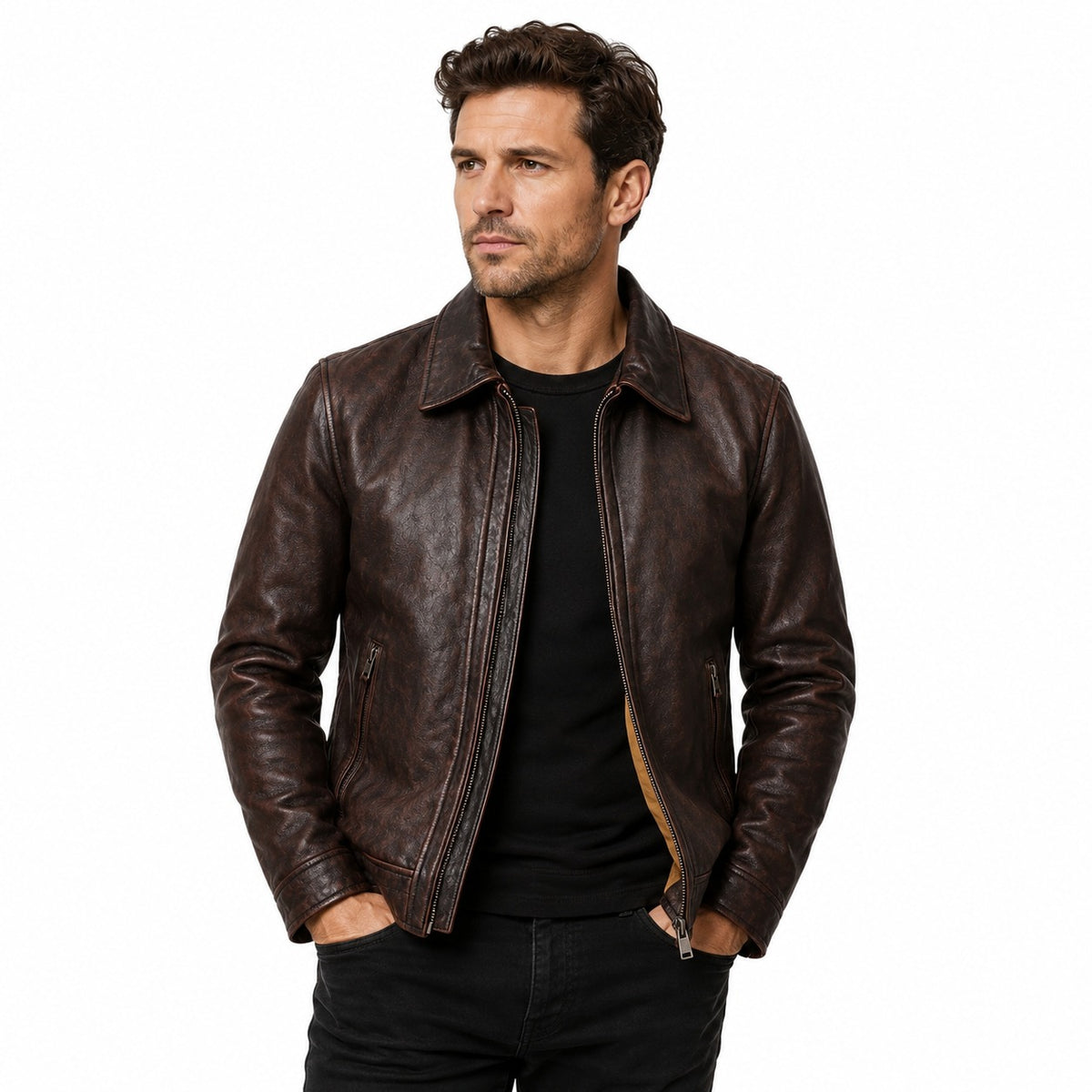 Men's Dark Brown Leather Biker Jacket