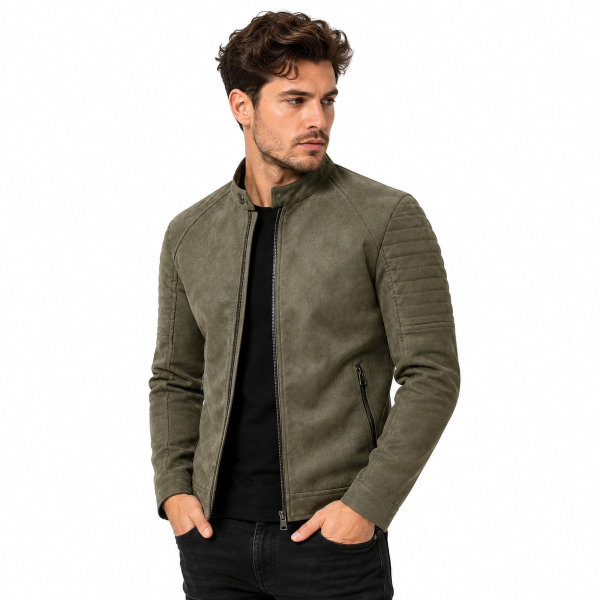 Men's Classic Zip Up Moto Suede Leather Jacket
