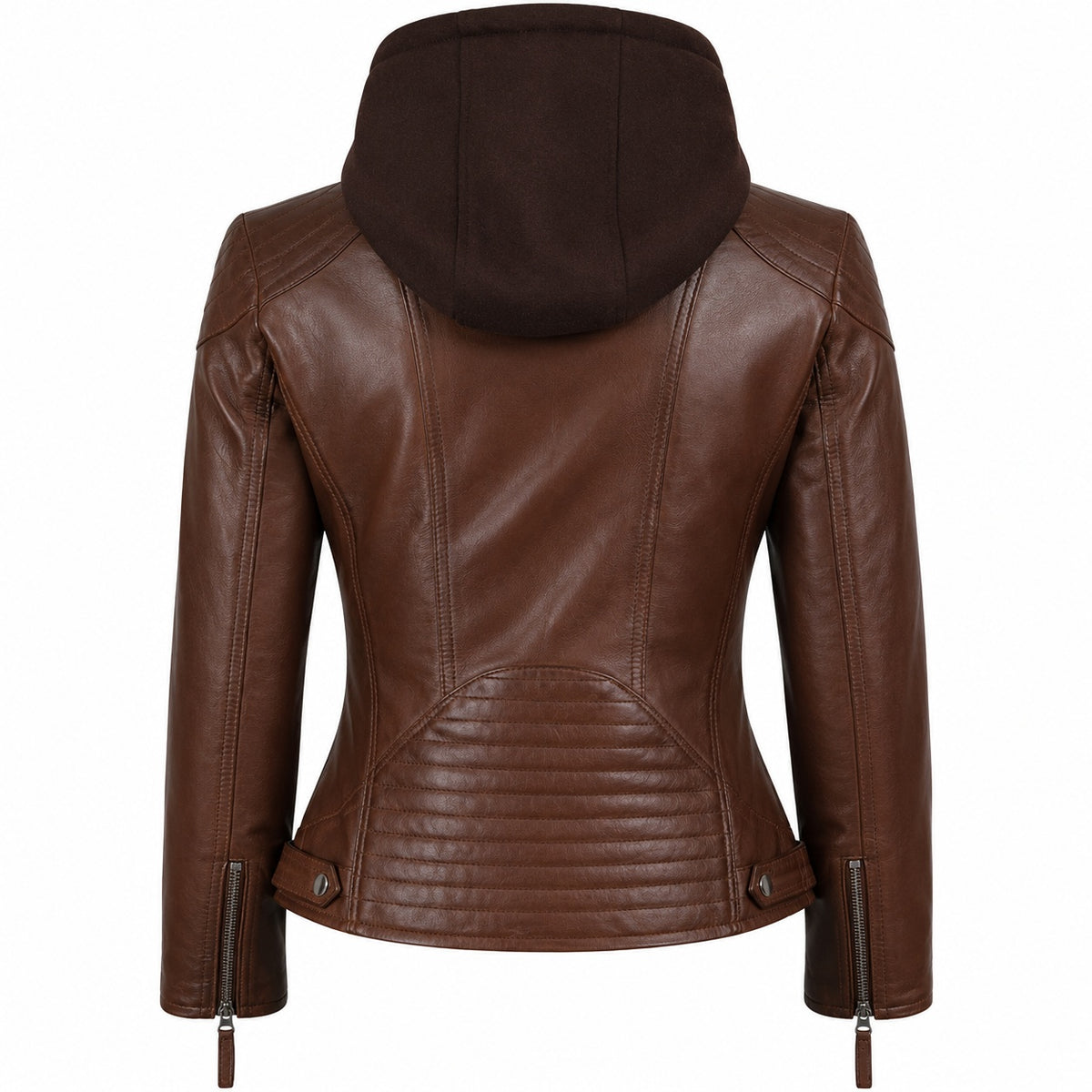 Women's Removebale Hood Biker Leather Jacket