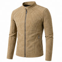 Men's Quilted Shoulder Slim Fit Suede Leather Jacket