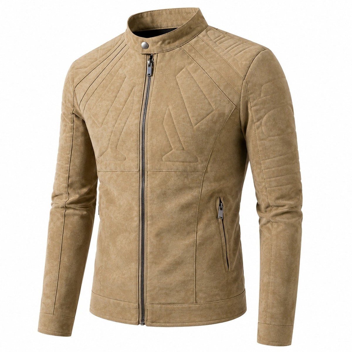 Men's Quilted Shoulder Slim Fit Suede Leather Jacket