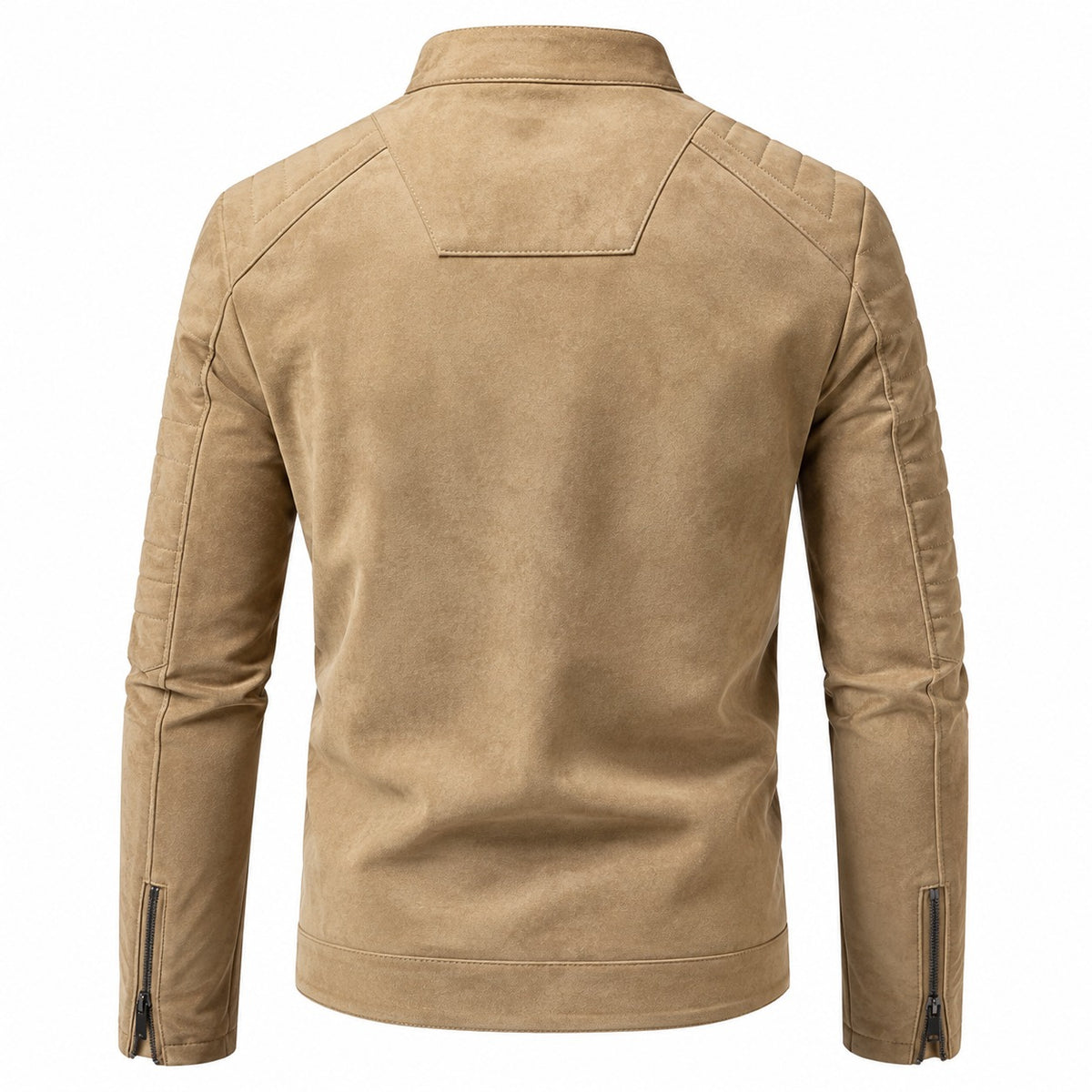 Men's Quilted Shoulder Slim Fit Suede Leather Jacket