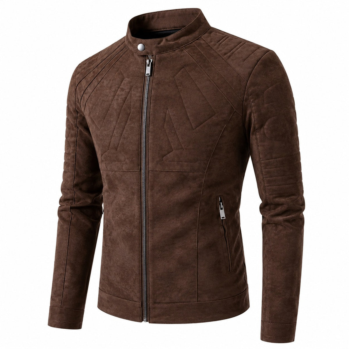 Men's Quilted Shoulder Slim Fit Suede Leather Jacket