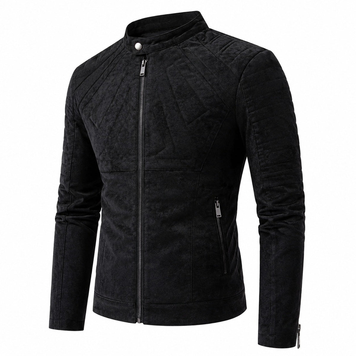 Men's Quilted Shoulder Slim Fit Suede Leather Jacket