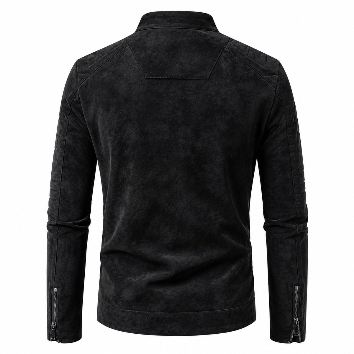 Men's Quilted Shoulder Slim Fit Suede Leather Jacket