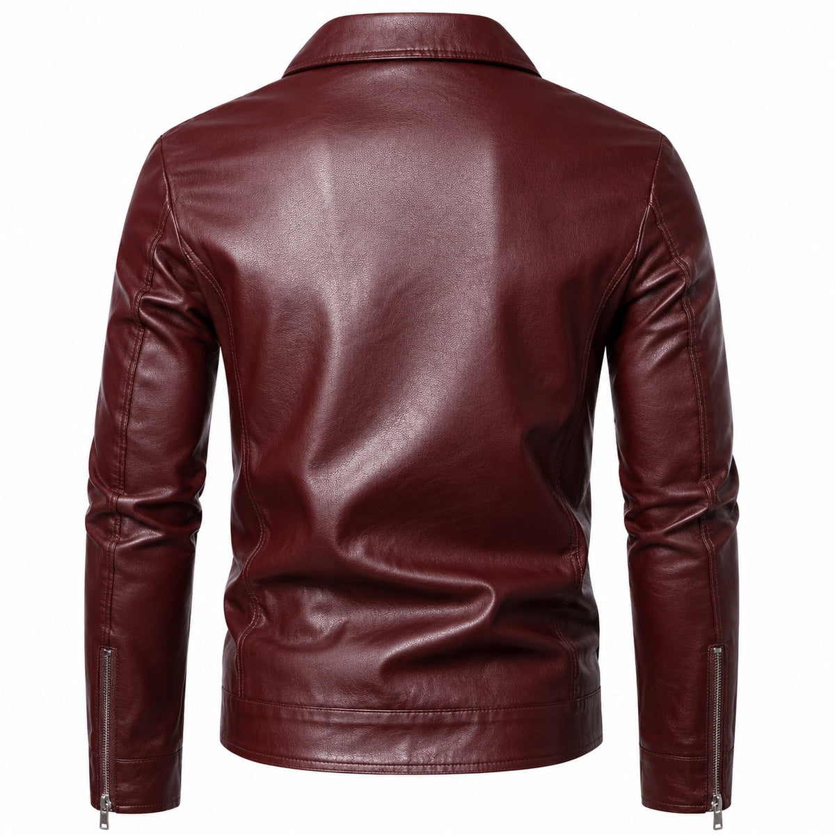 Men's Classic Shirt Collar Zip-Up Motorcycle Leather Jacket