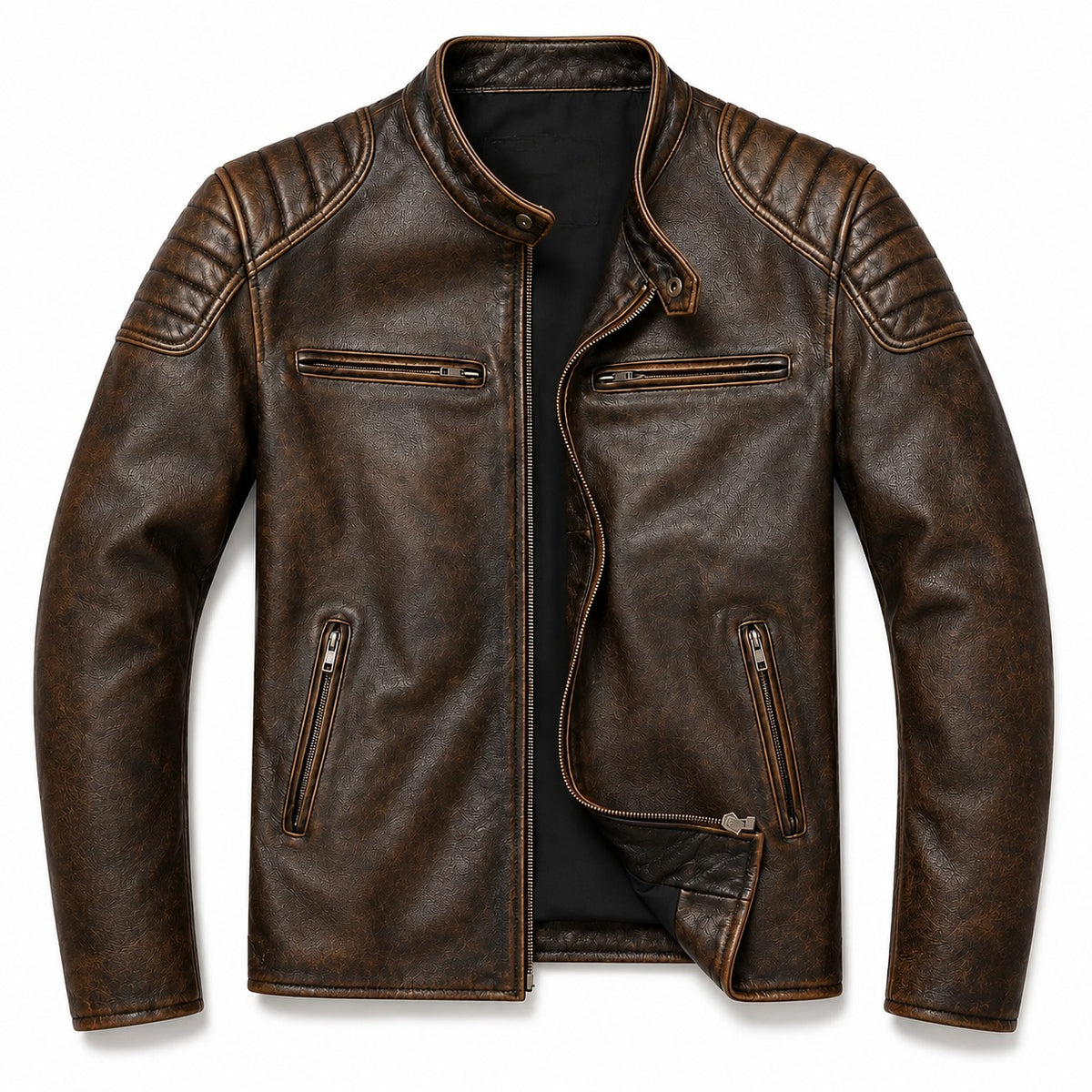 Men's Brown Distressed Genuine Leather Jacket