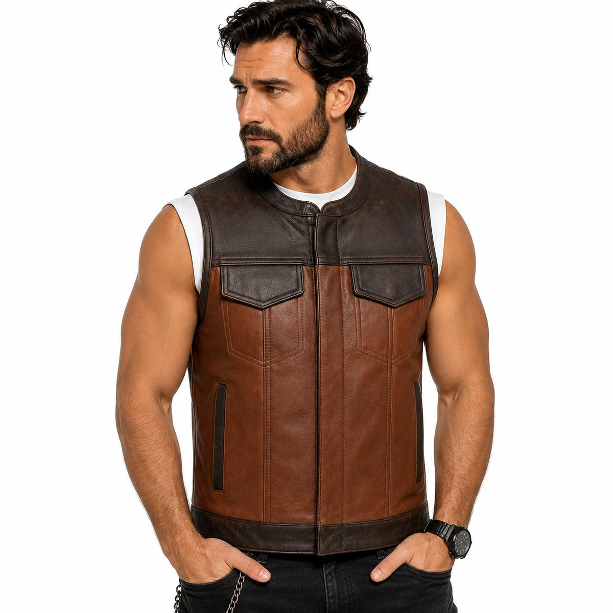 Men’s Motorcycle Club Style Biker Leather Vest