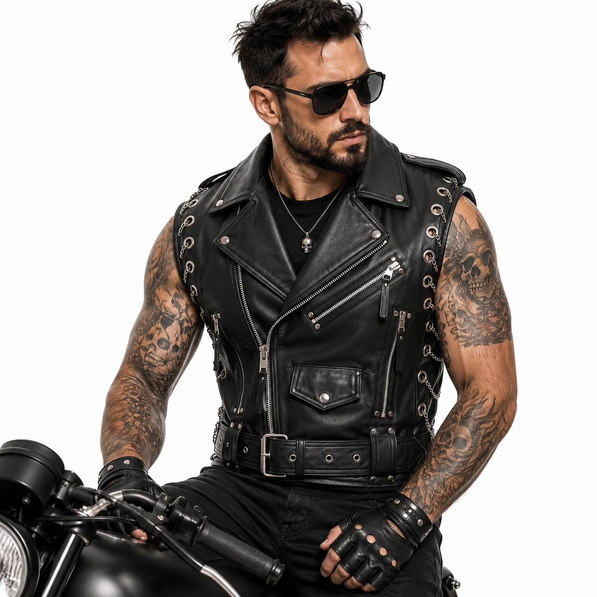 Men’s Chromed Out Leather Motorcycle Vest