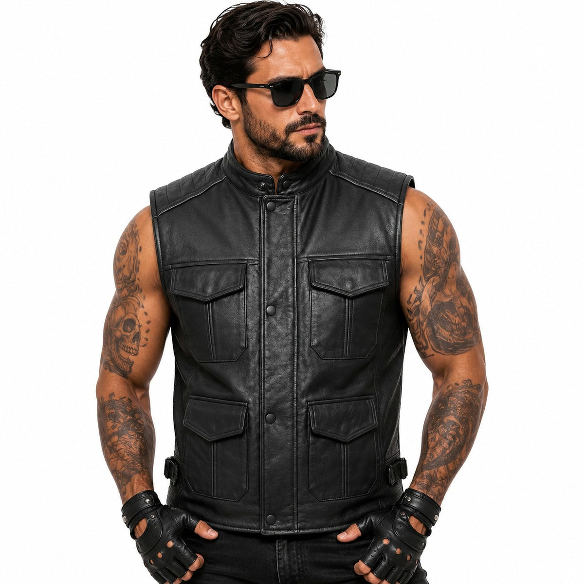 Men’s Leather Motorcycle Utility Vest