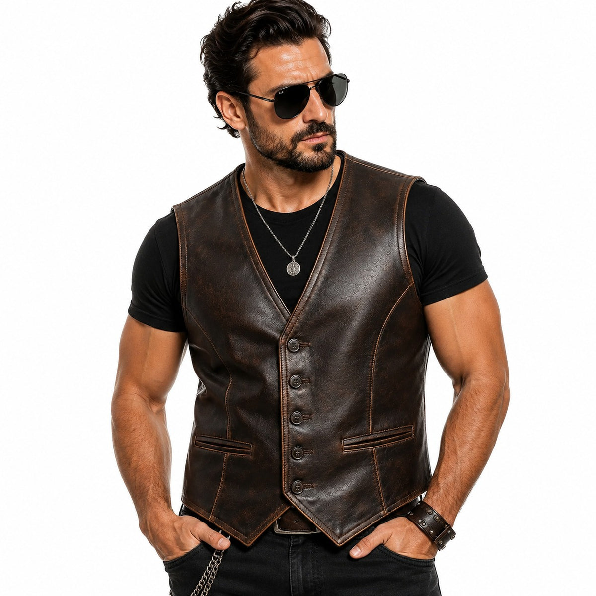 Men’s Classic Leather Motorcycle Vest