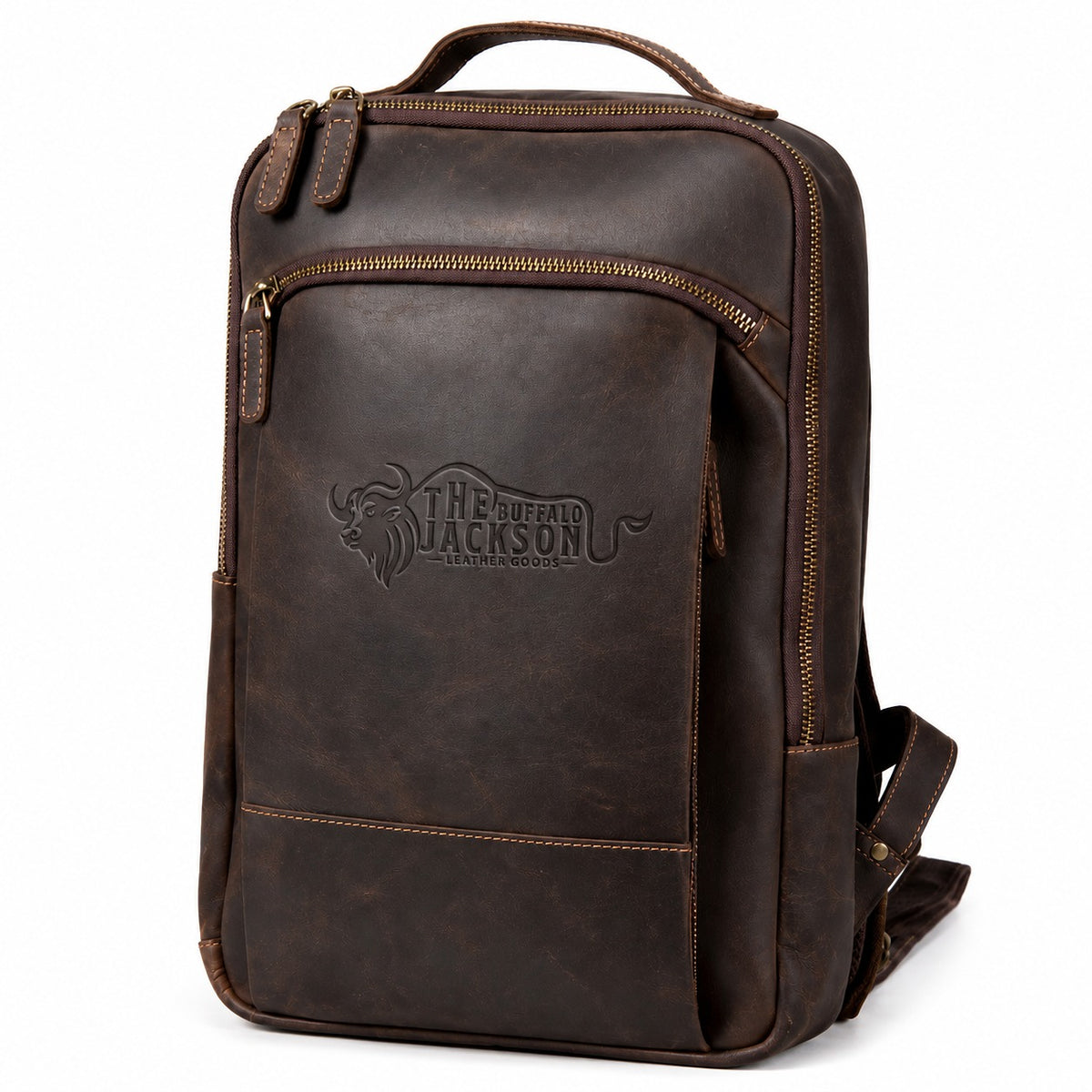 Leather Laptop Backpack With Front Storage Pocket