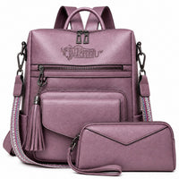Genuine Leather Carry Backpack With Detachable Accessory Bag