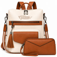 Genuine Leather Carry Backpack With Detachable Accessory Bag