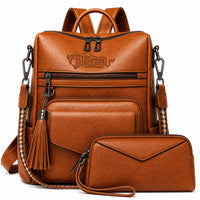 Genuine Leather Carry Backpack With Detachable Accessory Bag