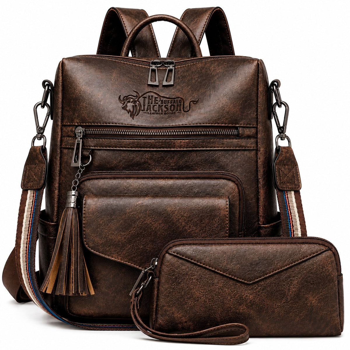 Genuine Leather Carry Backpack With Detachable Accessory Bag