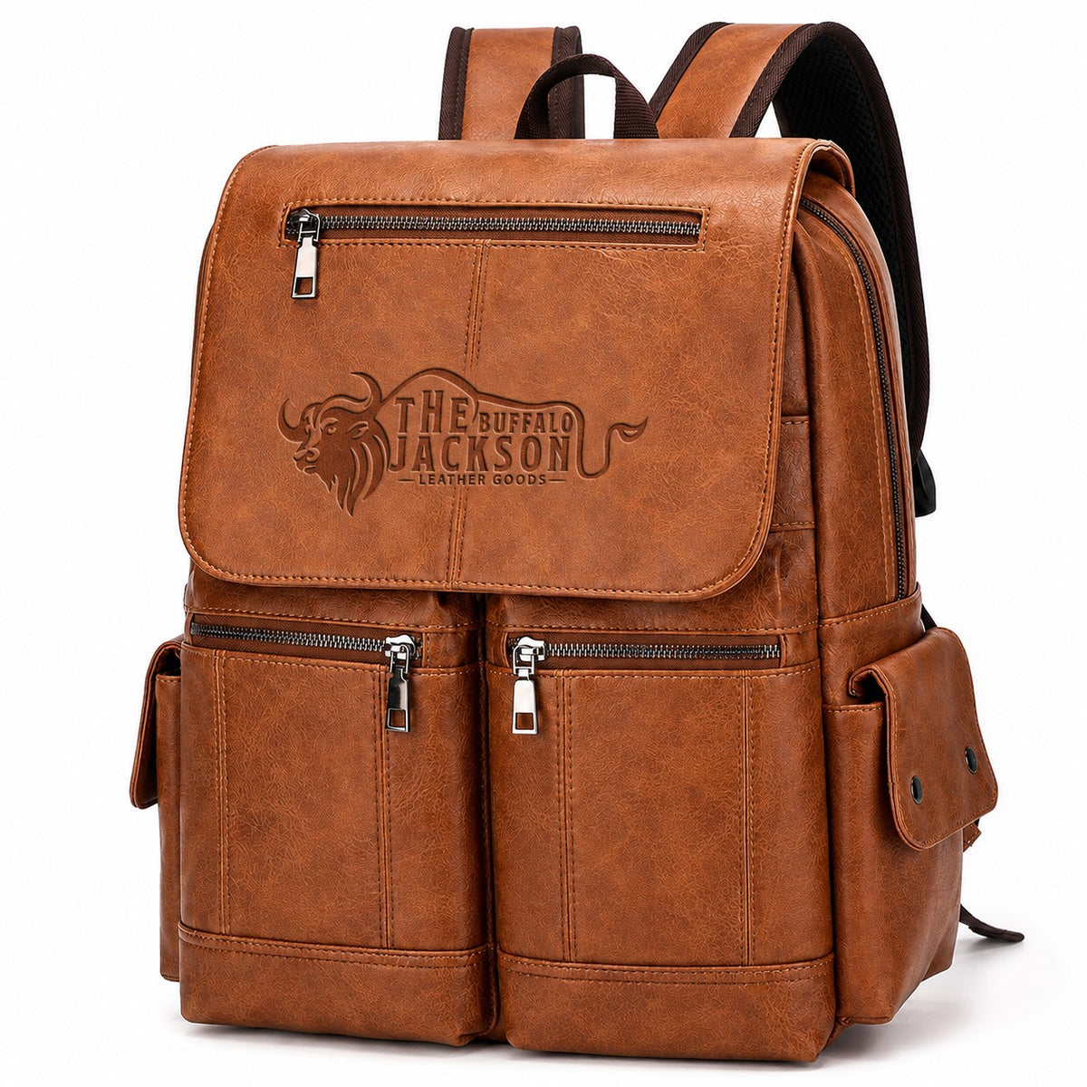 Genuine Leather Laptop Backpack With Multiple Pockets