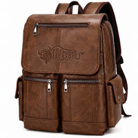 Genuine Leather Laptop Backpack With Multiple Pockets