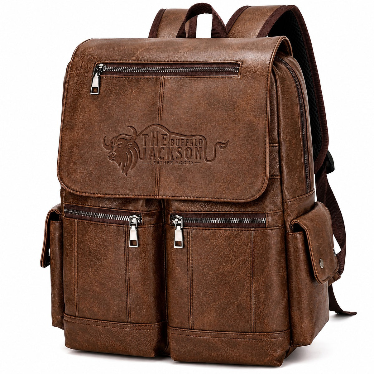 Genuine Leather Laptop Backpack With Multiple Pockets