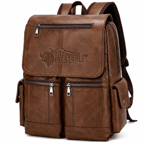Genuine Leather Laptop Backpack With Multiple Pockets