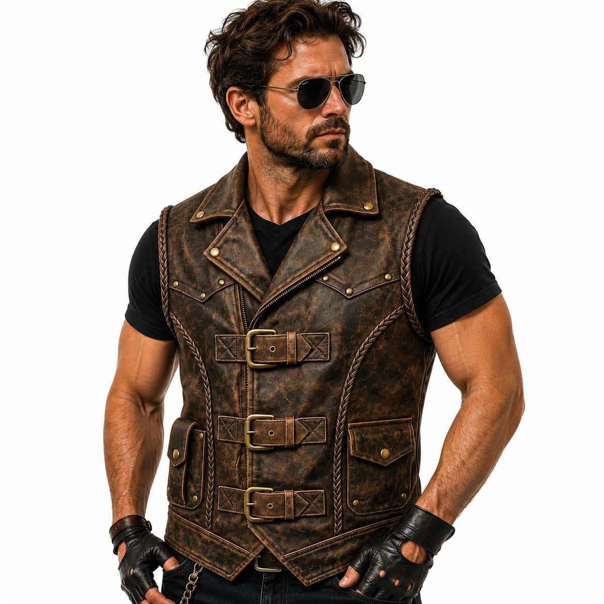 Men’s Gothic Leather Biker Vest