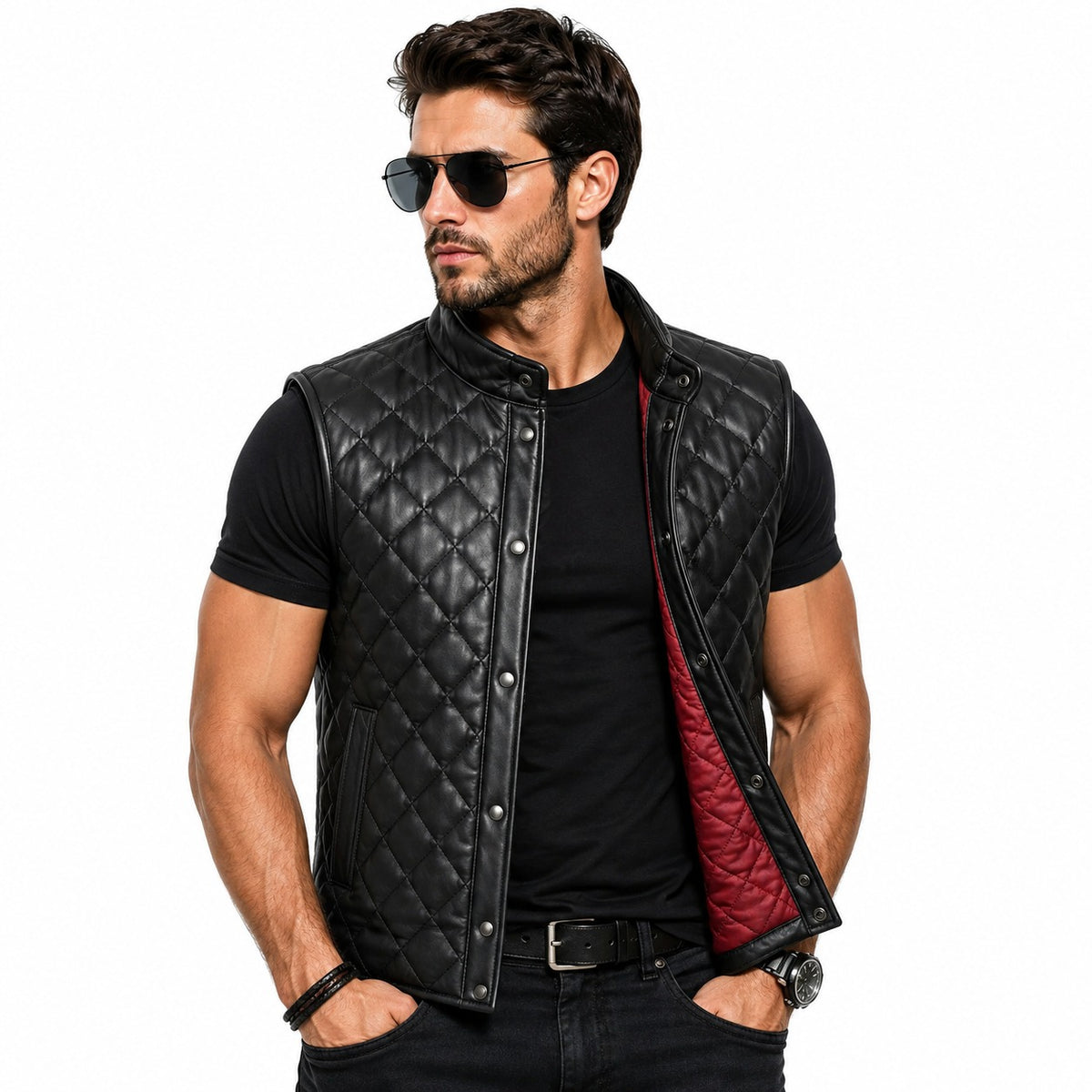 Men’s Quilted Leather Motorcycle Vest