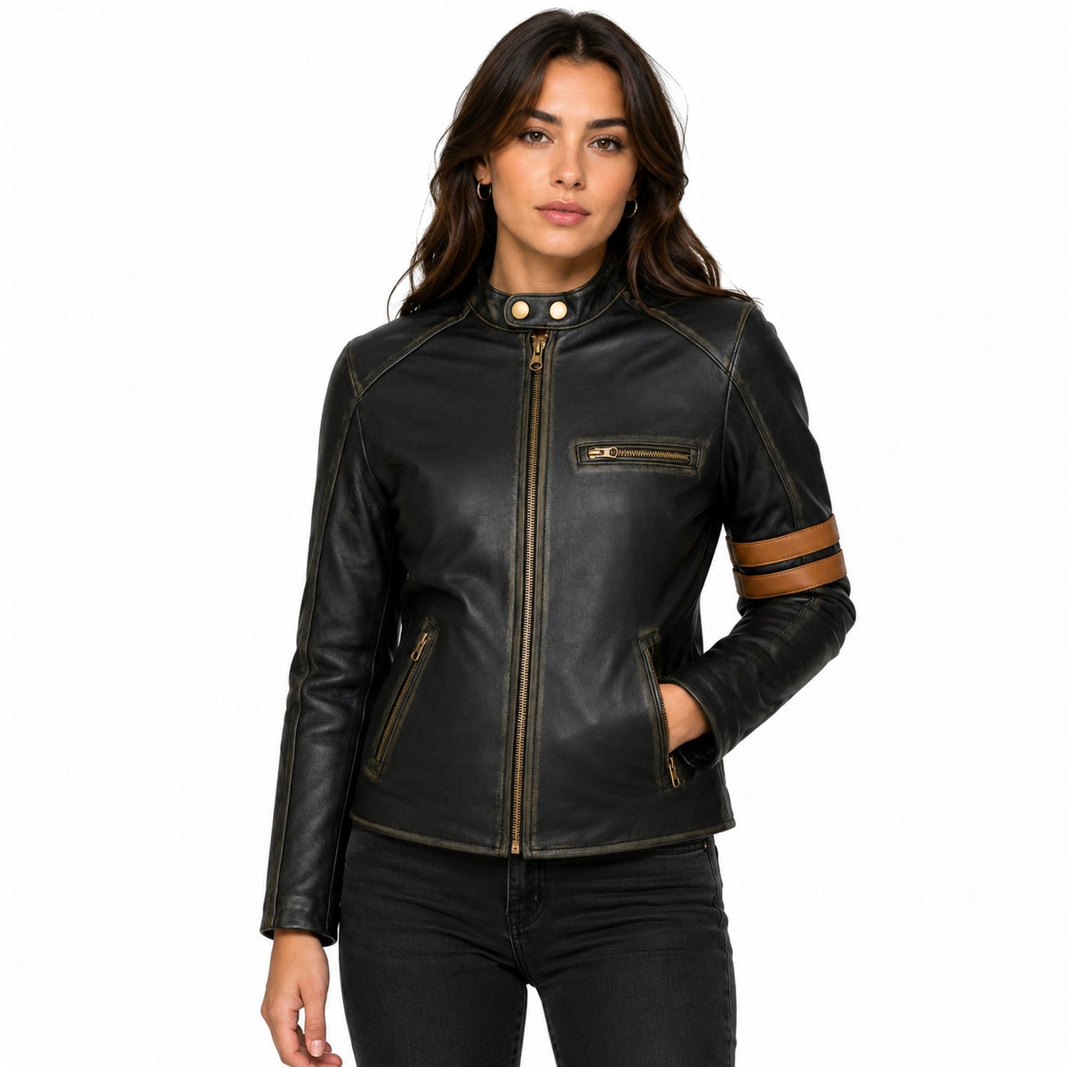 Women's Vintage Classic Biker Leather Jacket